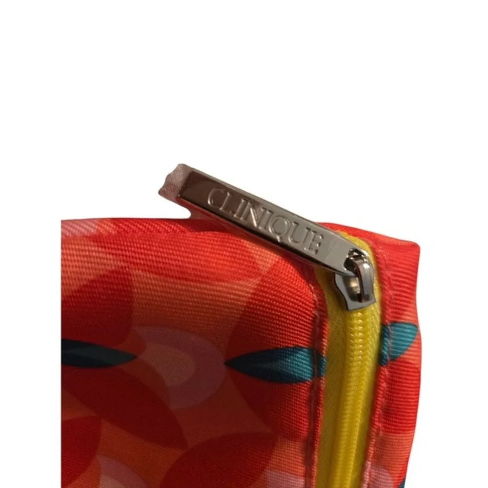 Clinique Cosmetic Bag‎ Orange Floral Print Zipper Pouch Makeup Organizer